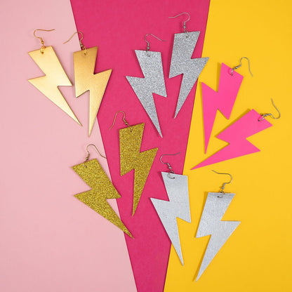 Extra Large Silver Lightning Bolt Earrings | Statement Cork Jewellery