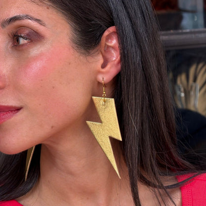 Extra Large Gold Lightning Bolt Earrings | Statement Jewellery