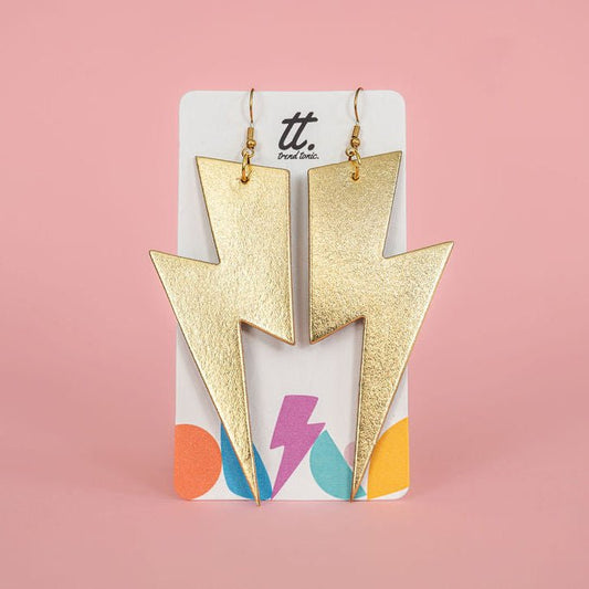 Extra Large Gold Lightning Bolt Earrings | Statement Jewellery