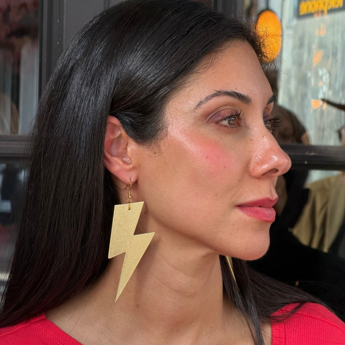 Extra Large Gold Lightning Bolt Earrings | Statement Jewellery