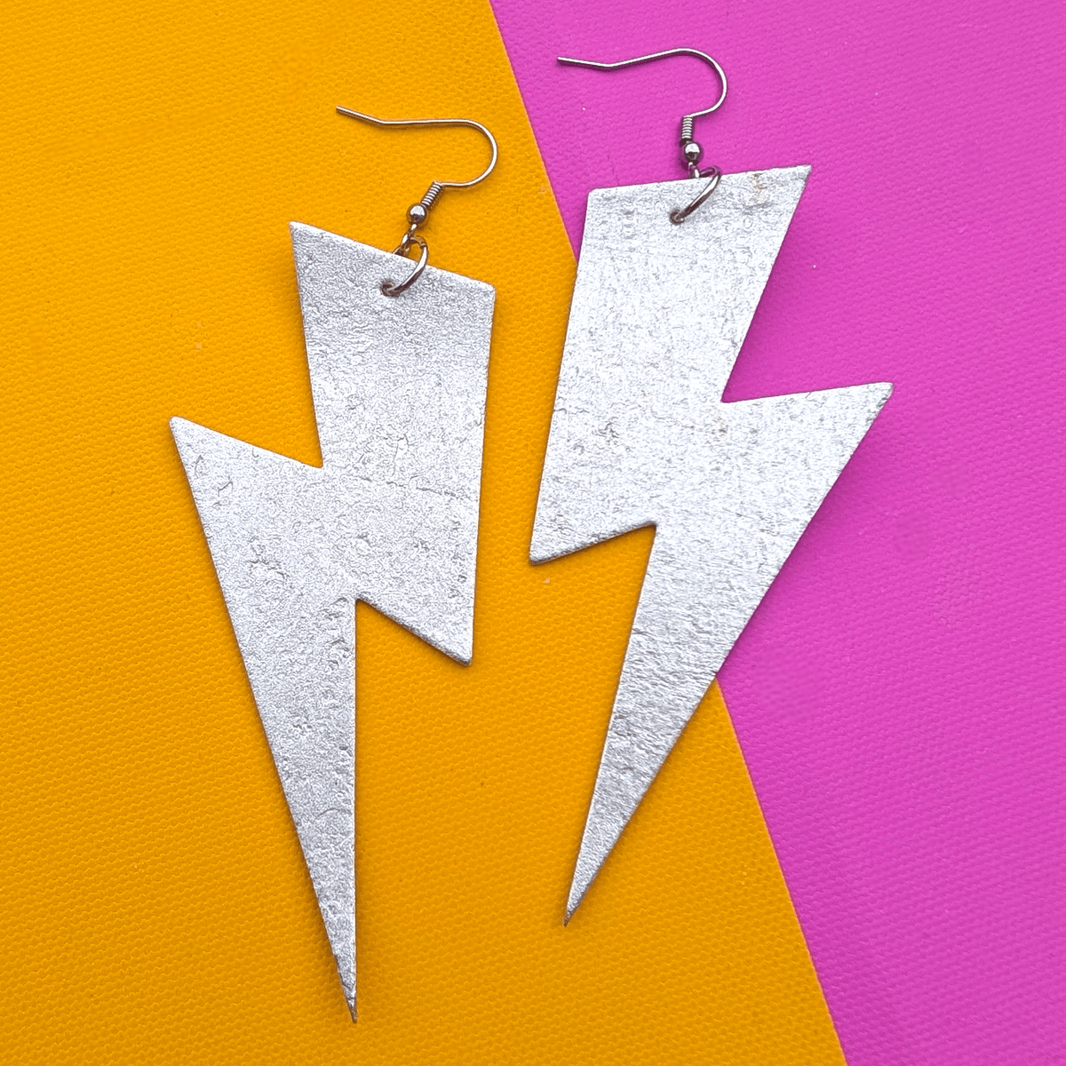 Extra Large Silver Lightning Bolt Earrings | Statement Cork Jewellery
