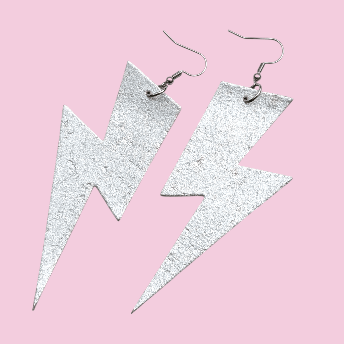 Extra Large Silver Lightning Bolt Earrings | Statement Cork Jewellery