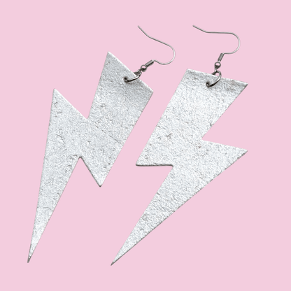 Extra Large Silver Lightning Bolt Earrings | Statement Cork Jewellery
