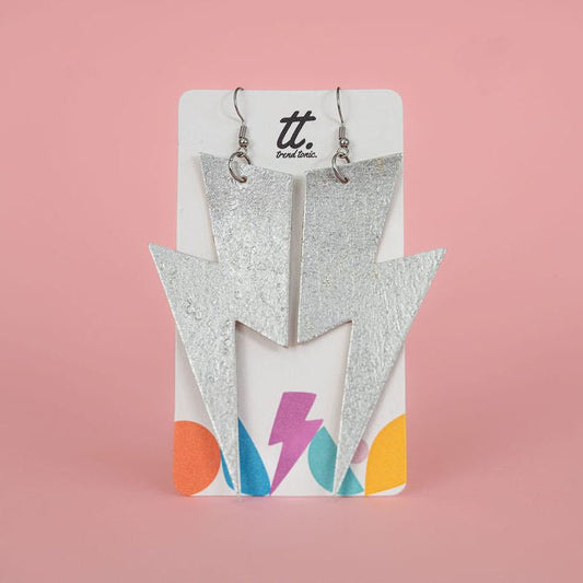 Extra Large Silver Lightning Bolt Earrings | Statement Cork Jewellery