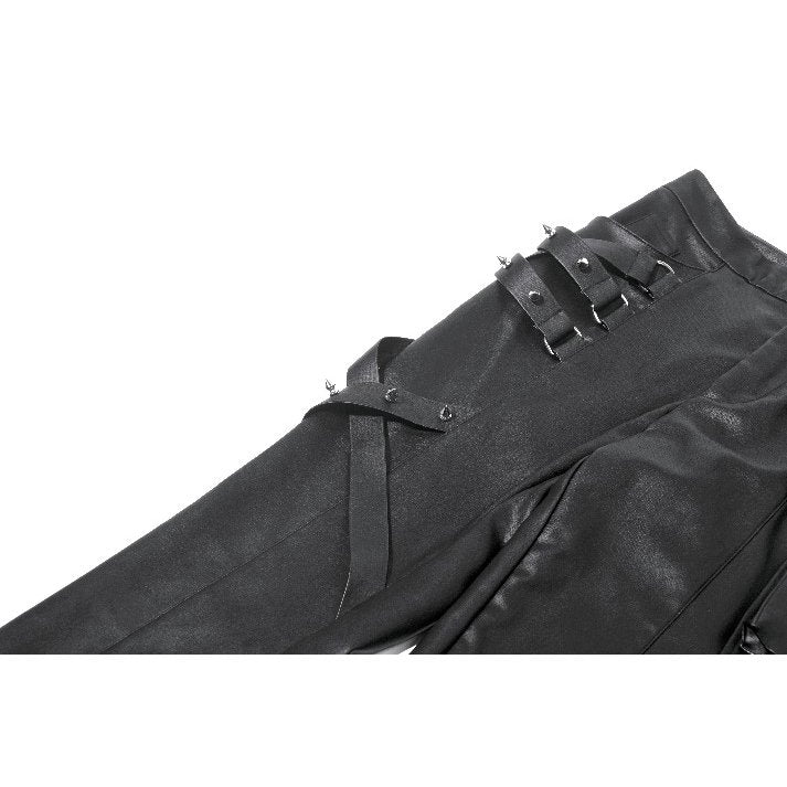 Black Leather-Look Strap Detail Rave Trousers | Dark in Love