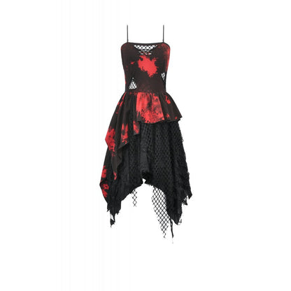 Dark in Love Red & Black Tie-Dye Punk Dress