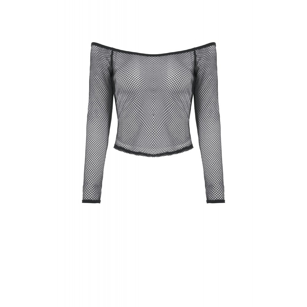 Black Fishnet Off-Shoulder Rave Top | Dark in Love
