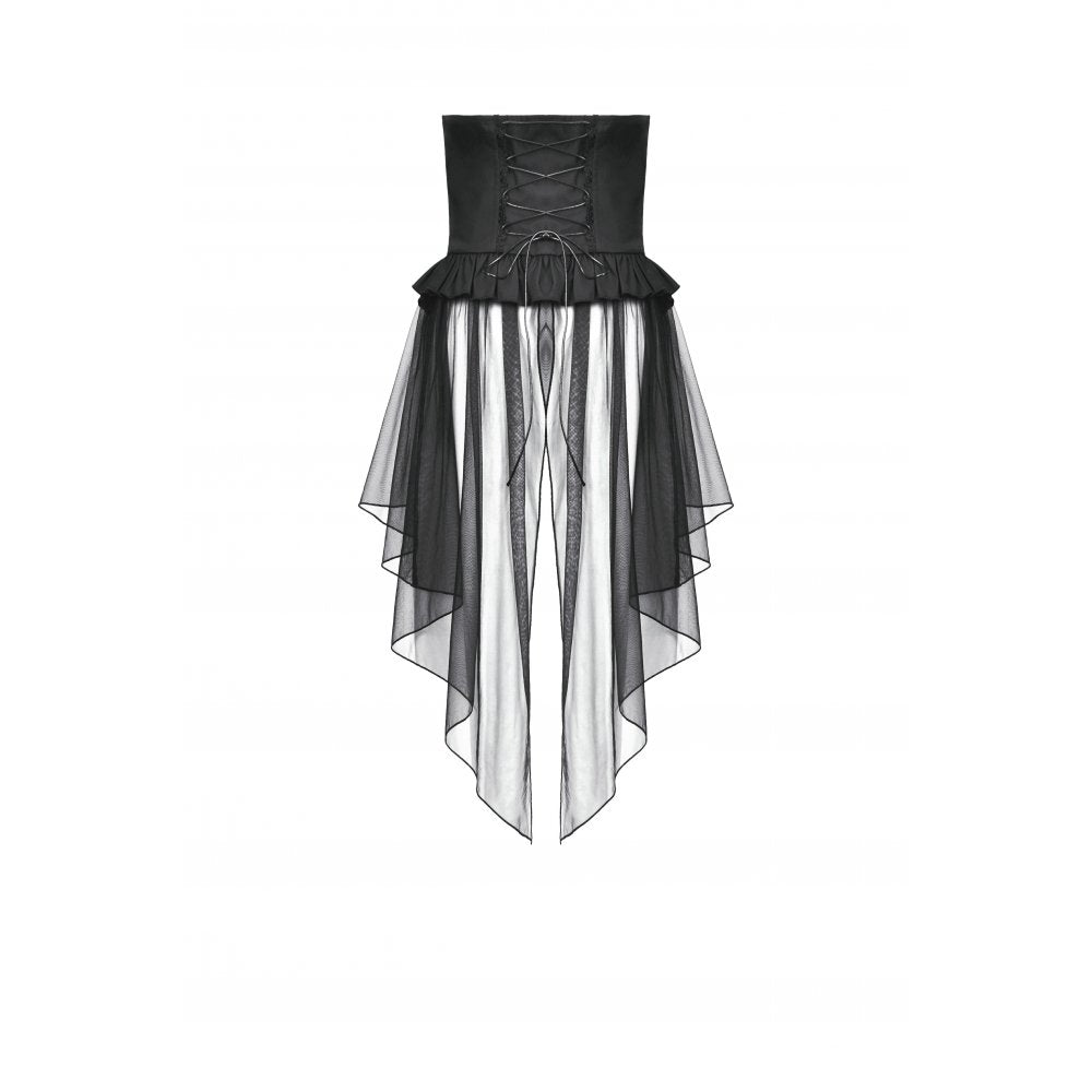 Black Layered Mesh Skirt with Faux Leather Waist Cincher | Dark In Love