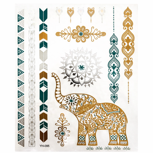 Zazen metallic festival temporary tattoos in gold silver and teal for face and body
