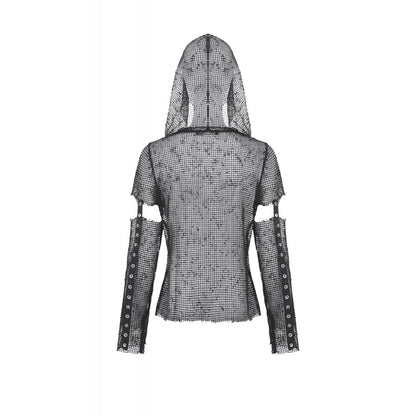 Black Distressed Mesh Hooded Rave Top | Dark in Love