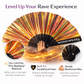 Iridescent festival fan features showing fire rainbow material strong ribs and powerful airflow