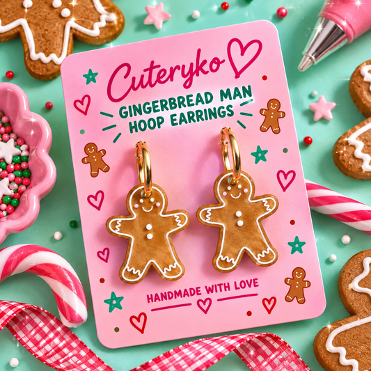Gingerbread Man hoop earrings with cute icing details by Cuteryko