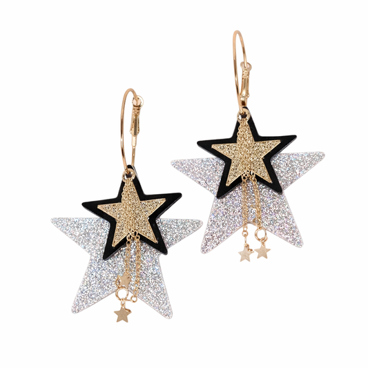Glitter star earrings UK gold silver statement party earrings