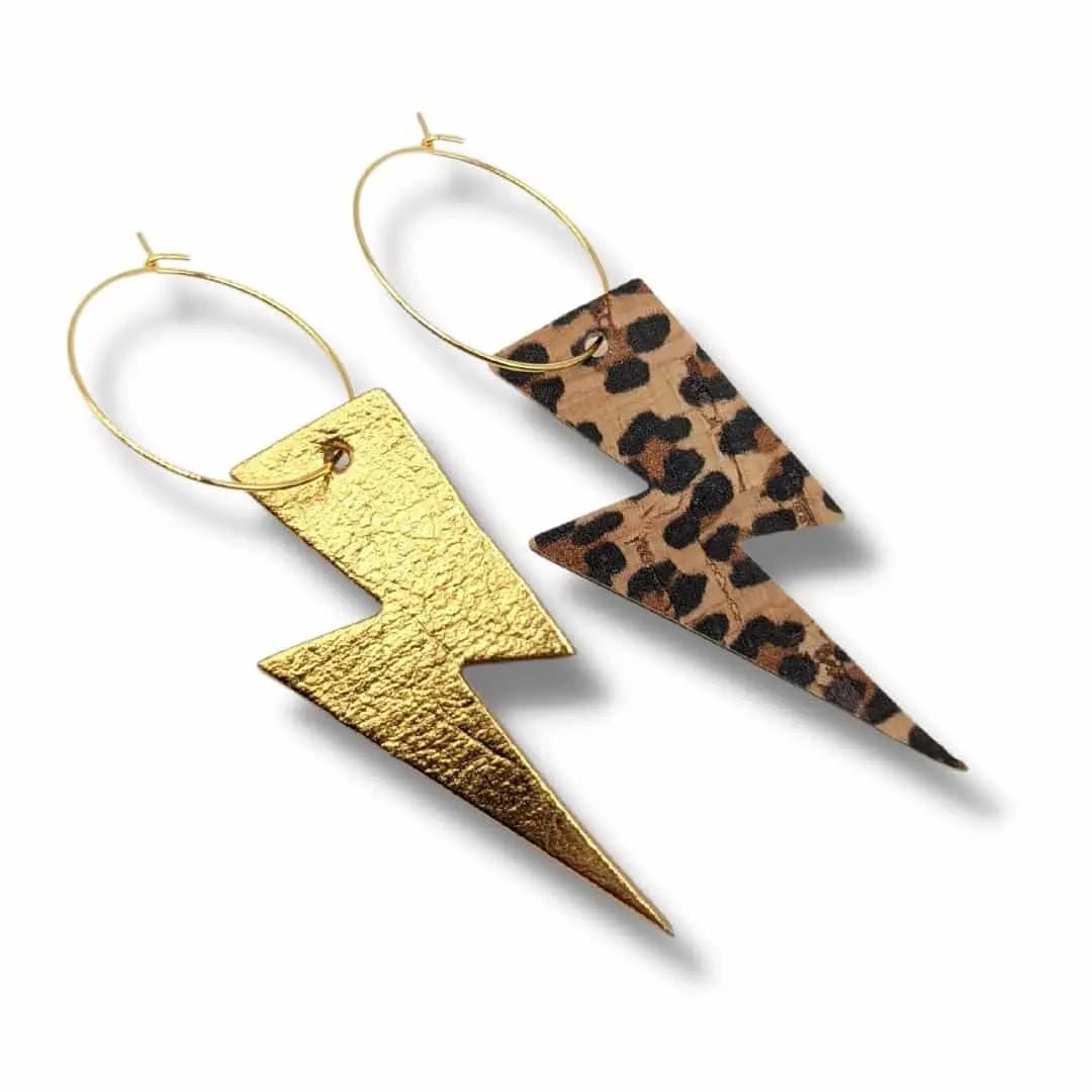 Gold & Leopard Print Lightning Bolt Earrings | Statement Jewellery