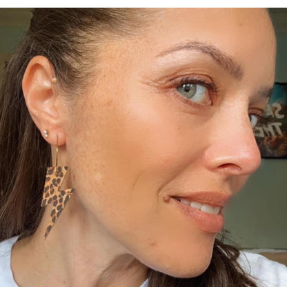 Gold & Leopard Print Lightning Bolt Earrings | Statement Jewellery