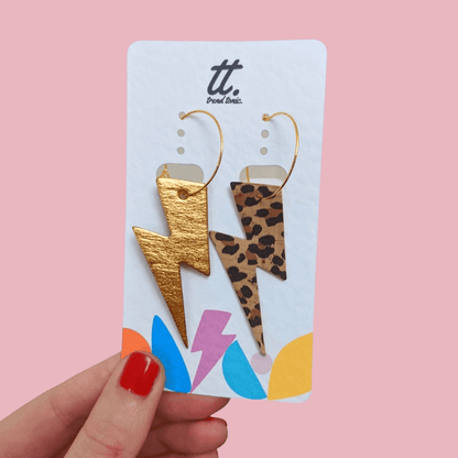 Gold & Leopard Print Lightning Bolt Earrings | Statement Jewellery
