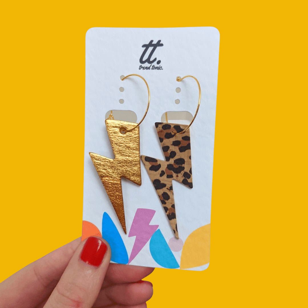 Gold & Leopard Print Lightning Bolt Earrings | Statement Jewellery