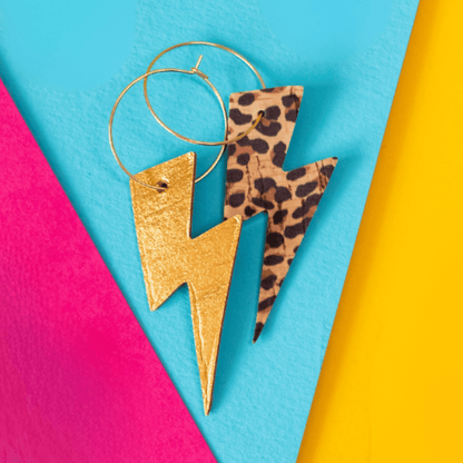 Gold & Leopard Print Lightning Bolt Earrings | Statement Jewellery