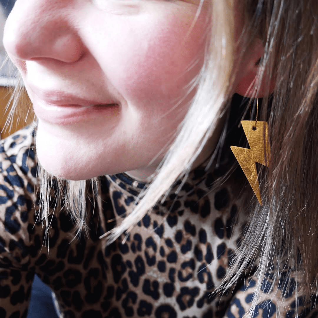 Gold & Leopard Print Lightning Bolt Earrings | Statement Jewellery