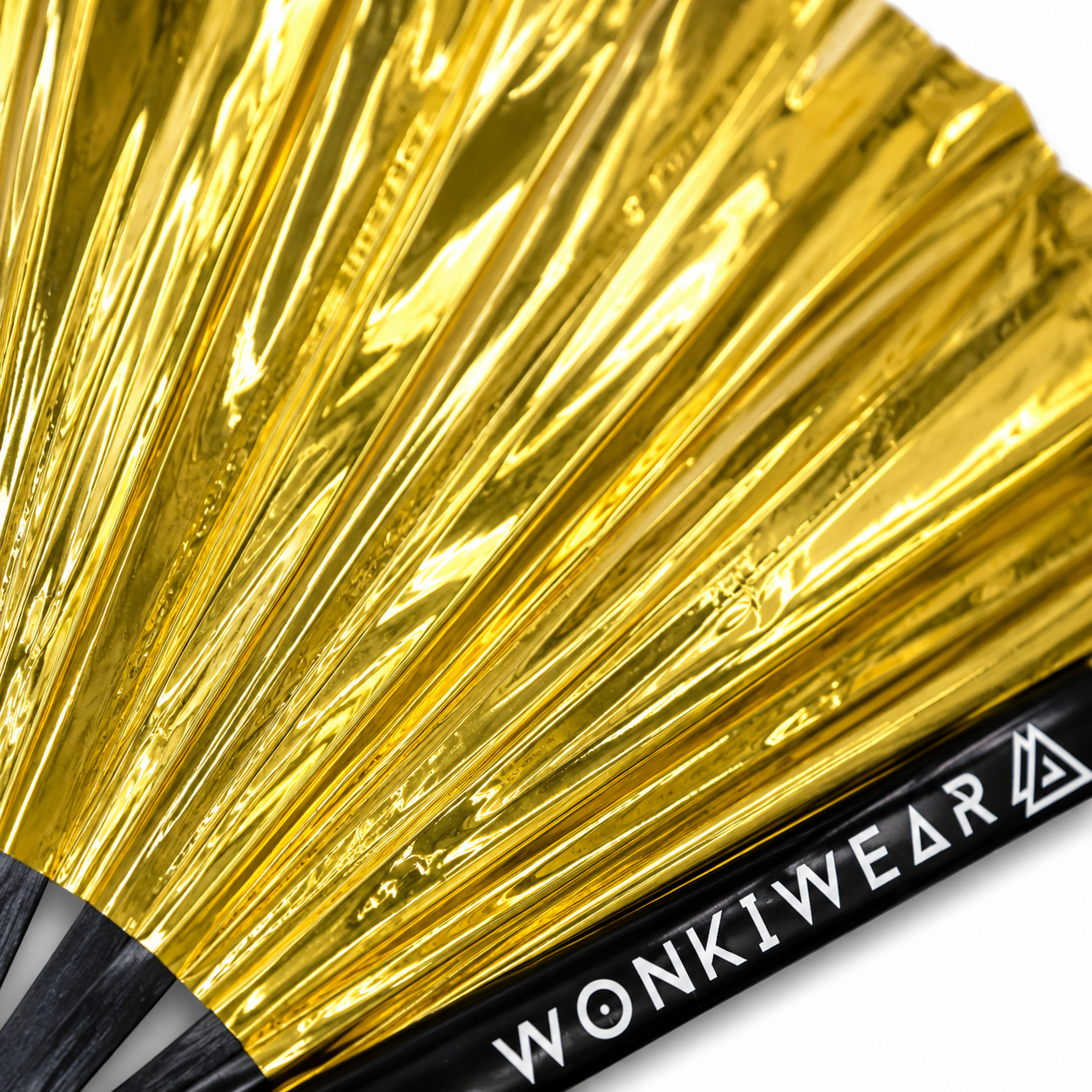 Close up of premium glossy metallic gold PVC festival fan material