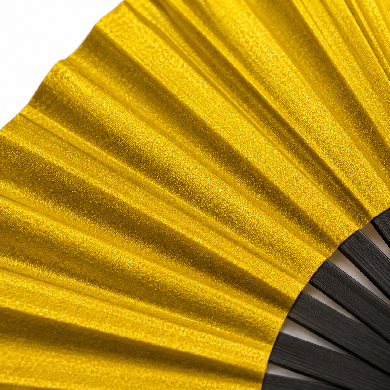 Macro close-up showing the metallic gold shimmer finish on XL festival fan