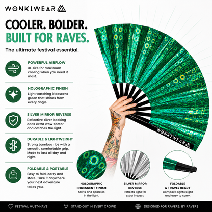 Benefits infographic showing airflow, holographic finish and silver mirror reverse