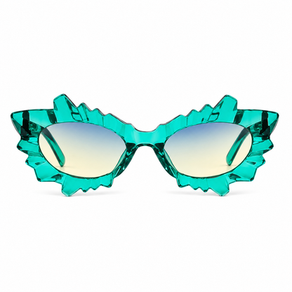 Green irregular cat eye festival sunglasses on white background