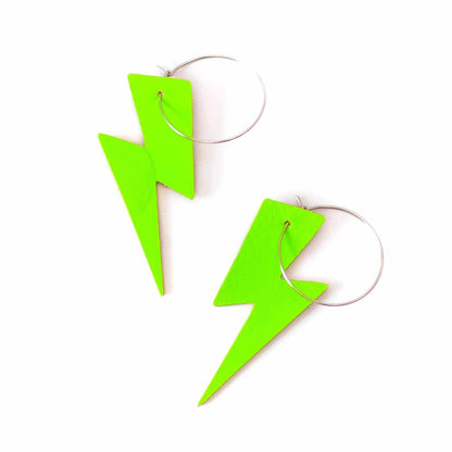 Neon Green Lightning Bolt Earrings | Leopard Cork Statement Jewellery