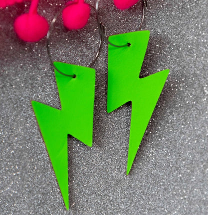 Neon Green Lightning Bolt Earrings | Leopard Cork Statement Jewellery
