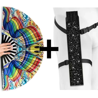Happy Pride XL festival fan with optional wearable black fan holster