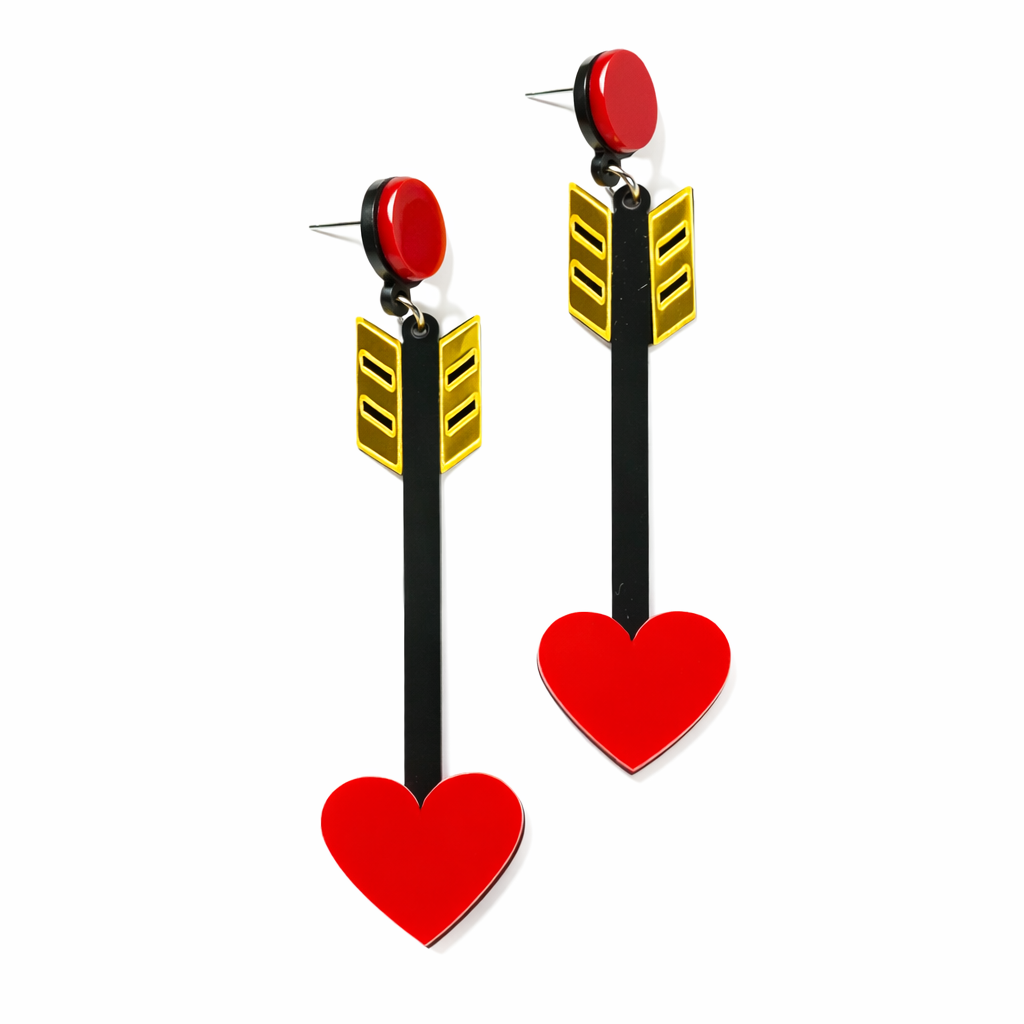 Heart arrow earrings UK red statement festival earrings