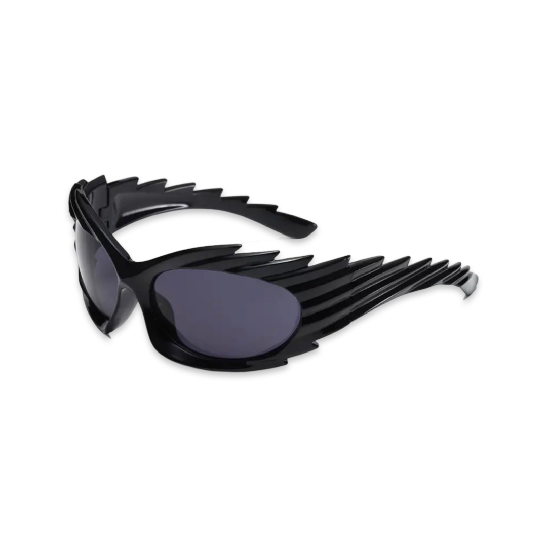 Sunglasses - Futuristic Spikey Ridged Glasses, Black
