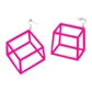Earrings - 3d Illusion Box, Neon Pink