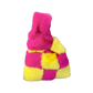 Small Faux Fur Wristlet Tote Handbag - Chequered Hot Pink & Yellow