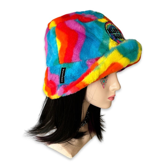 Handmade rainbow swirls furry bucket hat - Hippie Soul