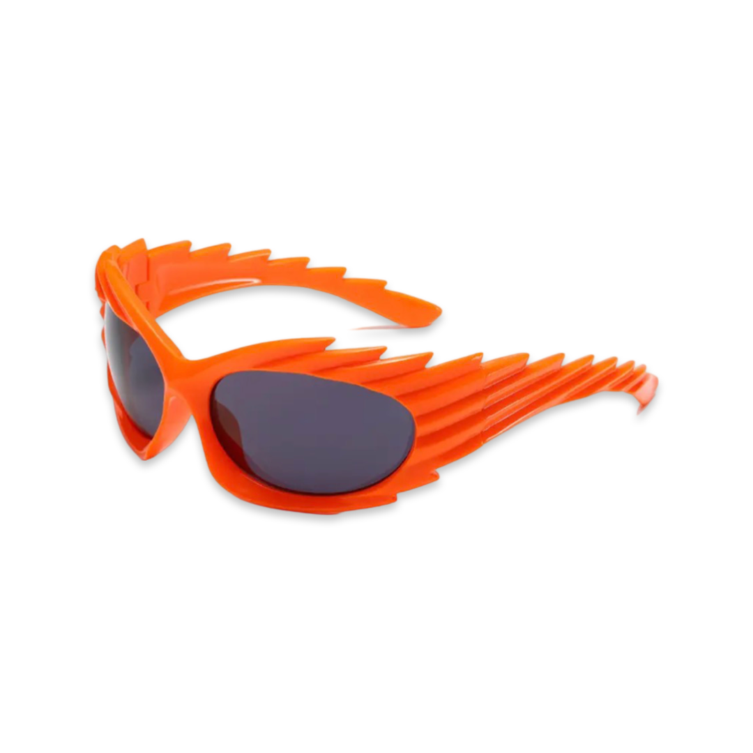Sunglasses - Futuristic Spikey Ridged Glasses, Neon Orange