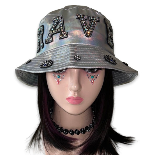 Handmade Iridescent Silver Metallic Bucket Hat - Rave