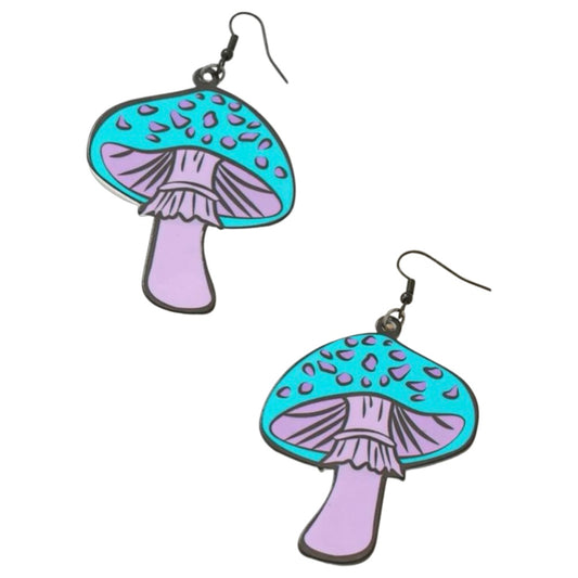 Earrings - Purple and Green Mushroom drops