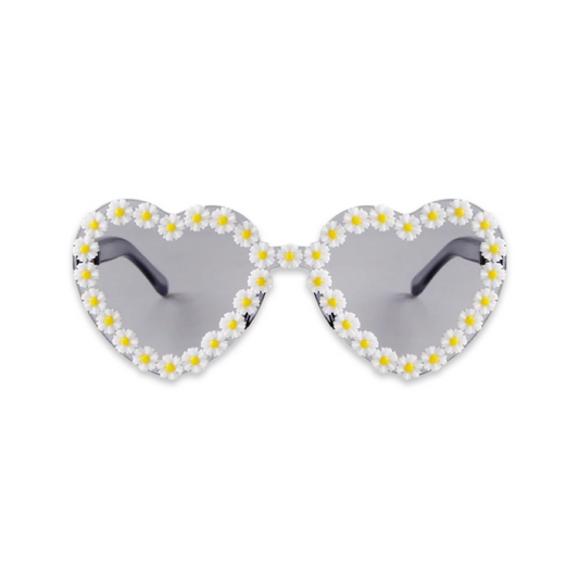 Sunglasses - Heart shaped daisy glasses, Black & White