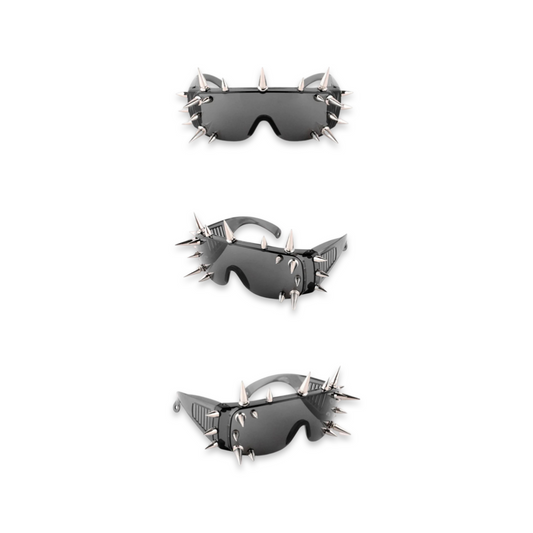 Sunglasses - Punk Silver Spikes Glasses, Black