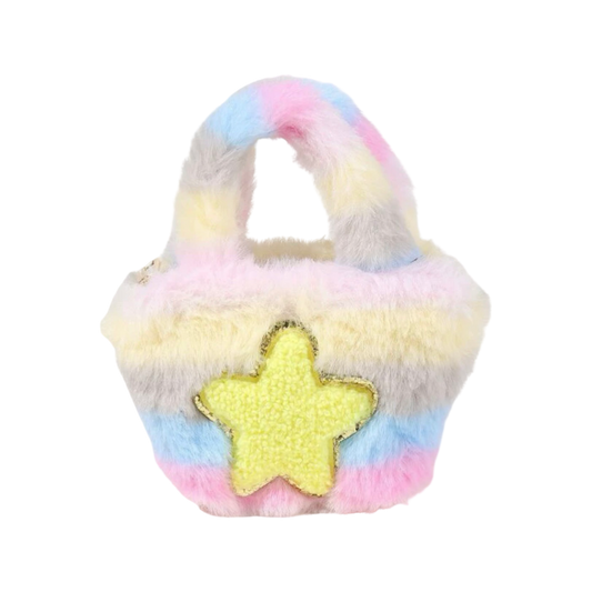 Mini Fluffy Coin Purse - Pastel ombré tie dye with star