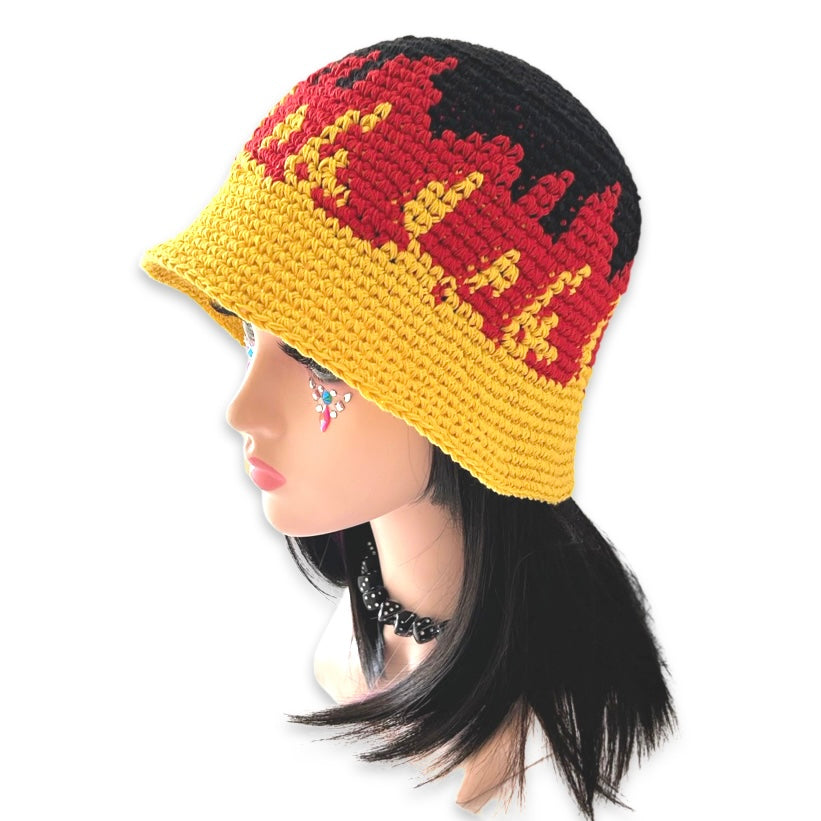Handmade Crochet Fire Flames Bucket Hat