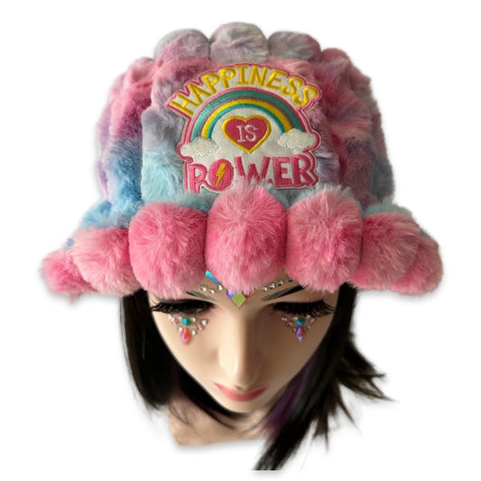 Handmade pastel pink & blue tie dye furry bucket hat - Happiness is power