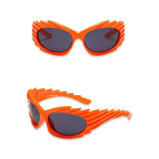 Sunglasses - Futuristic Spikey Ridged Glasses, Neon Orange