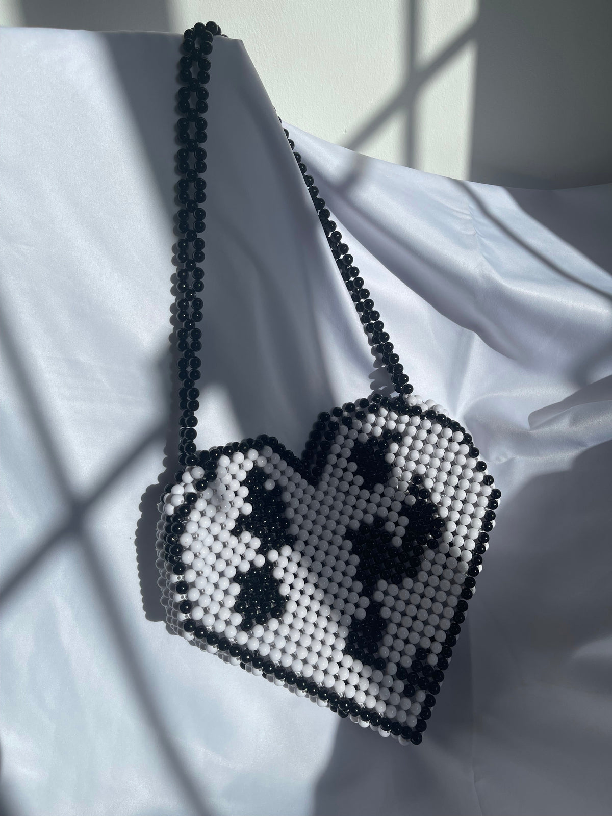 Cow Print Heart Bead Bag | Cow Print Statement Bag