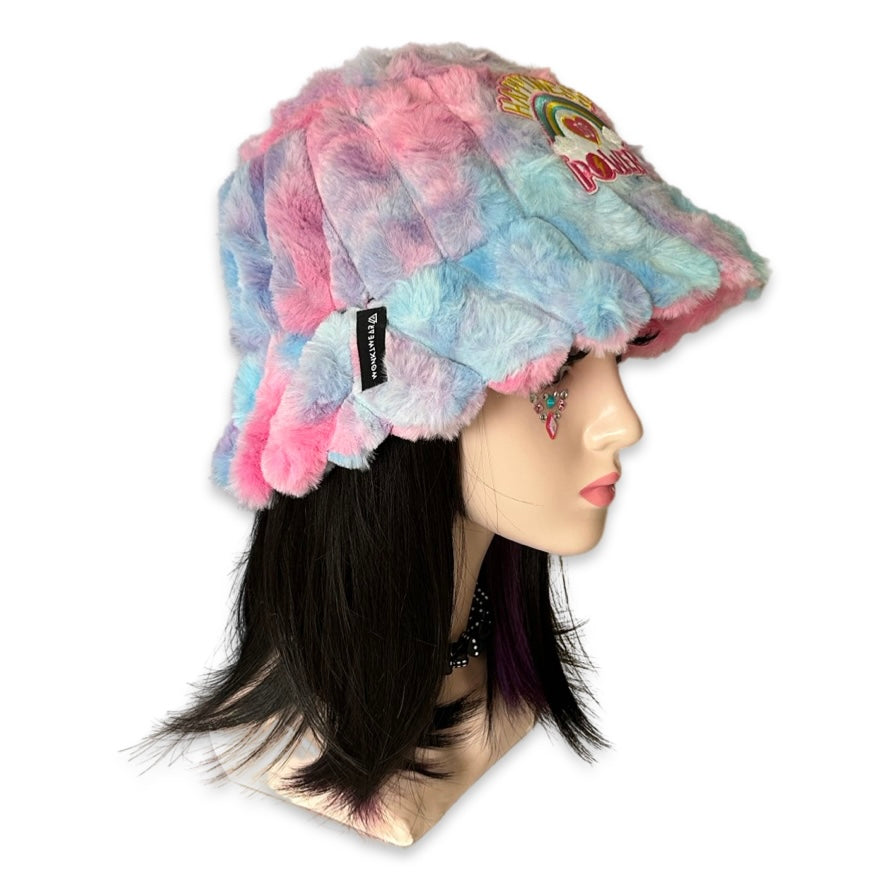 Handmade pastel pink & blue tie dye furry bucket hat - Happiness is power