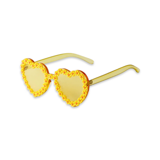 Sunglasses - Heart shaped daisy colour therapy glasses, Yellow