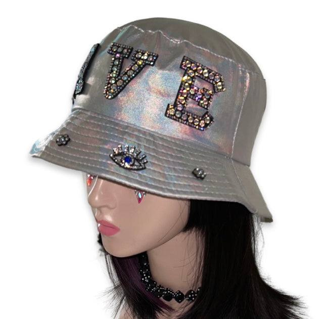 Handmade Iridescent Silver Metallic Bucket Hat - Rave