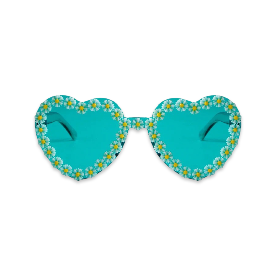 Sunglasses - Heart shaped daisy colour therapy glasses, Blue