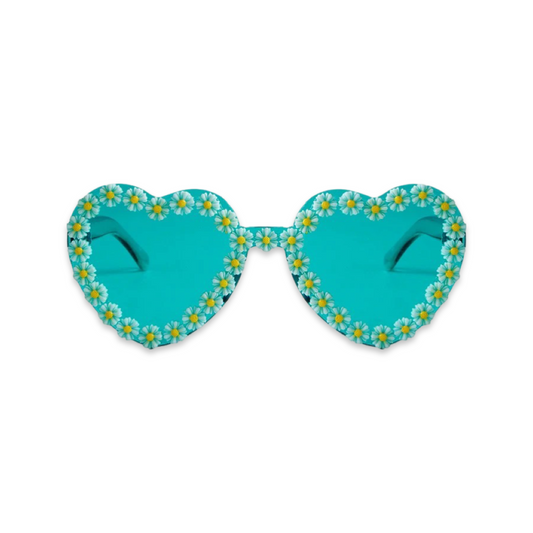 Sunglasses - Heart shaped daisy colour therapy glasses, Blue